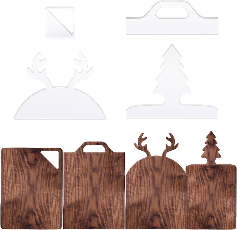 LYMOI 4 Pcs Router Templates, Acrylic Templates for Woodworking, Charcuterie Board Handle Template, 5mm Thick Cutting Board Template Angled Curvy Stencils Guide Tool for Kitchen Xmas Gift (Tree Style) - Image 1